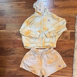 Adidas Cream and Orange Hoodie Shorts Set